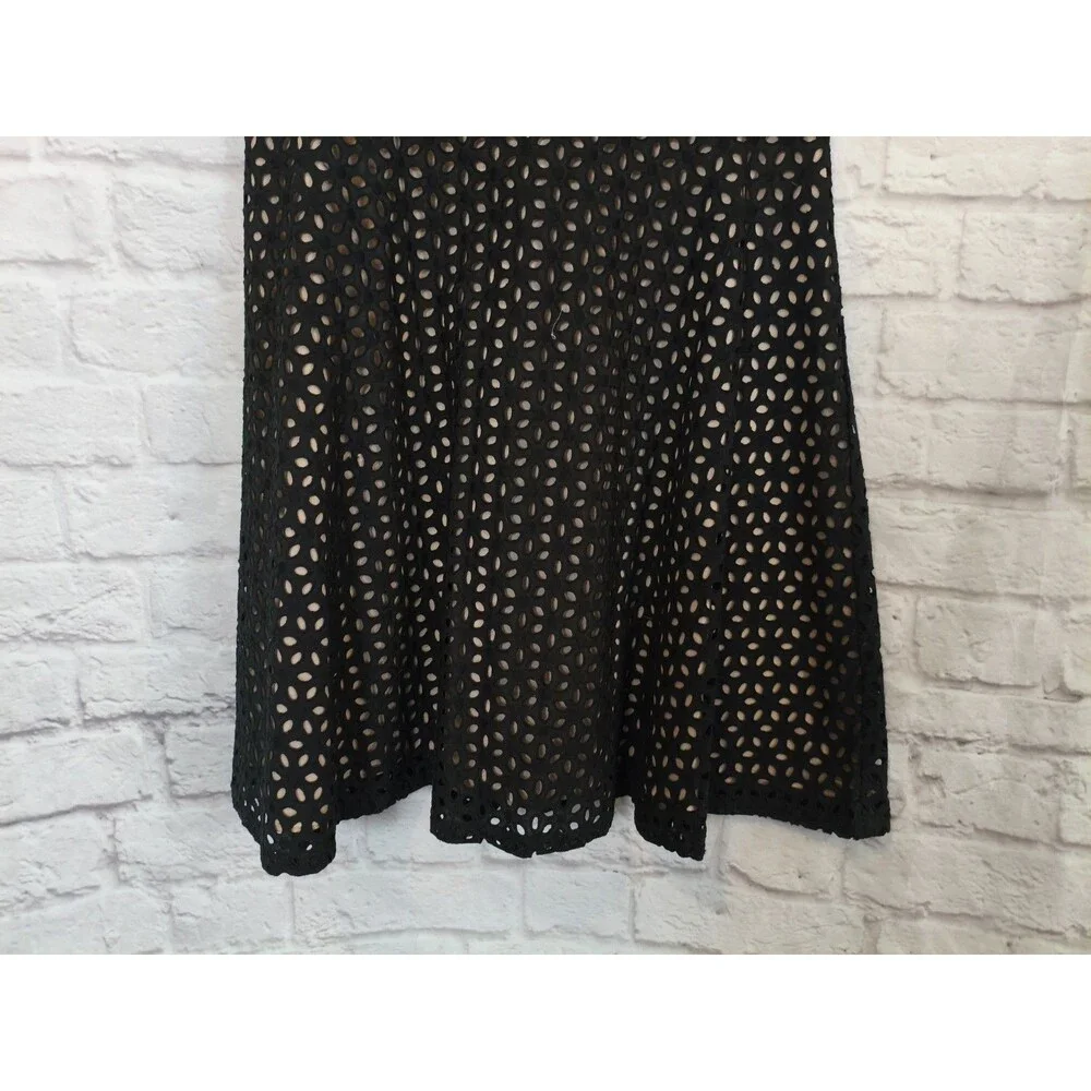 NEW‎ Ann Taylor LOFT Black Eyelet Lace Ribbon Tie Zipper Dress Womens size 8